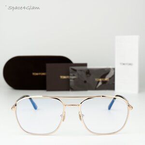 Tom Ford Men Eyeglasses Rose Gold Blue Light Block Round FT5830 028 BRAND NEW